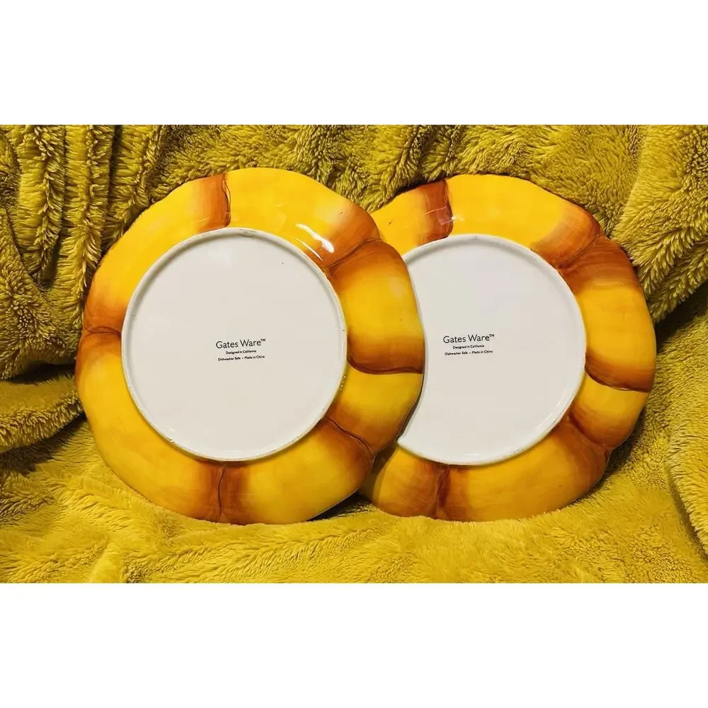Gates Ware Flower Shaped Ceramic Plates Set Of 2 Spring Summer Orange hibiscus